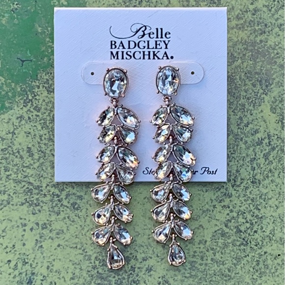 BELLE BADGLEY MISCHKA Long Drop Sterling Post Rose Gold EARRINGS! Bridal, Formal - Picture 1 of 5